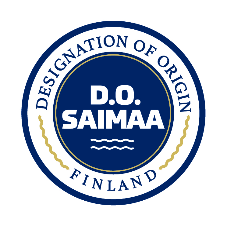 Round label. Inside are text Desingnation of origin, Finland, D.o.Saimaa.