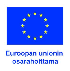Sinisellä pohjalla ympyrässä keltaisia tähtiä. Alareunassa teksti Euroopan unionin osarahoittama.