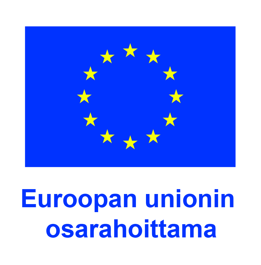 Sinisellä pohjalla ympyrässä keltaisia tähtiä. Alareunassa teksti Euroopan unionin osarahoittama.